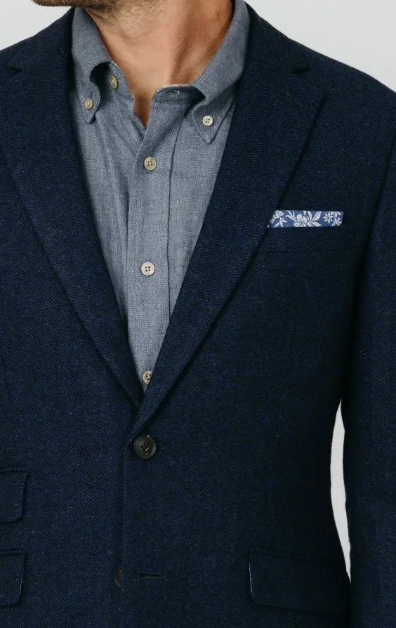 Navy Herringbone Tweed Jacket thumbnail 5