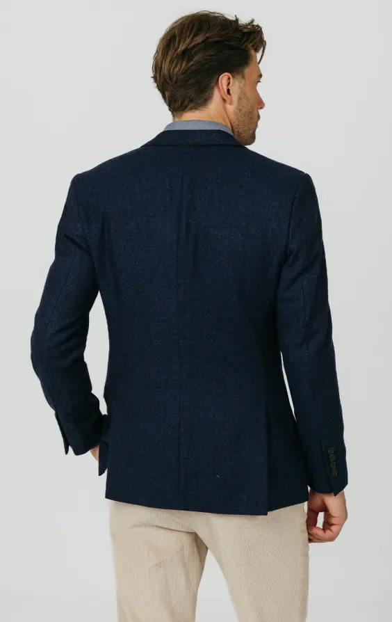 Navy Herringbone Tweed Jacket thumbnail 7