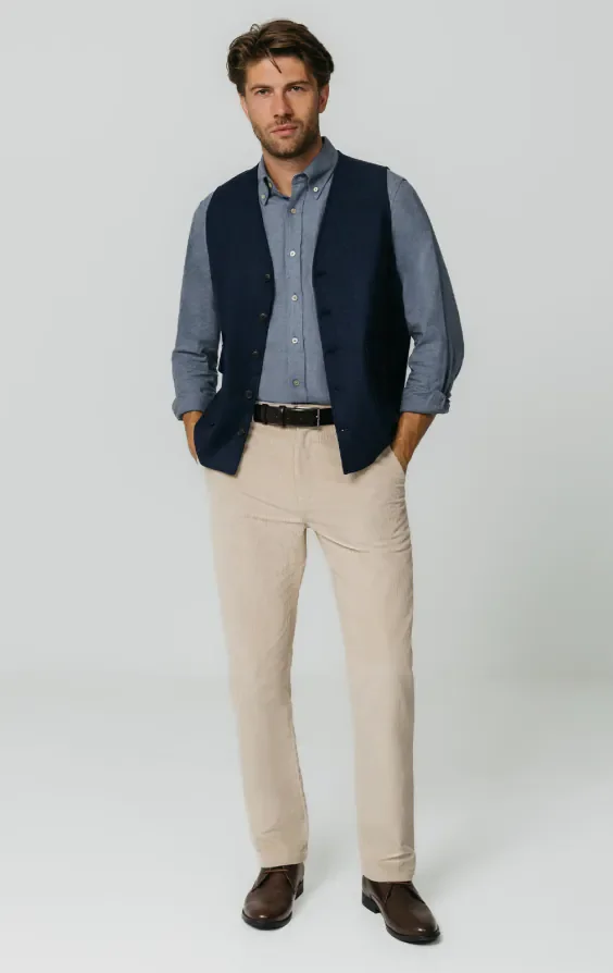 Navy Herringbone Tweed Waistcoat with Patch Pockets thumbnail 3