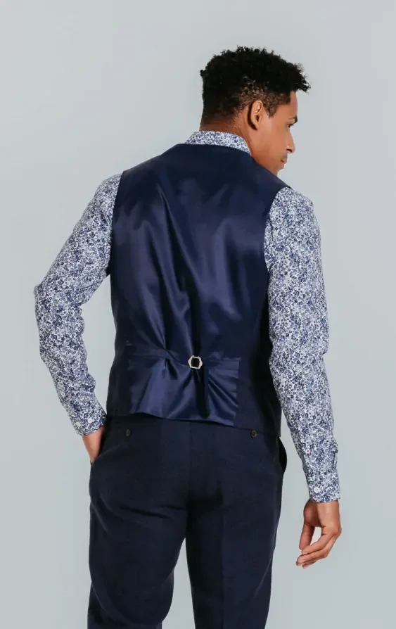 Navy Linen Waistcoat thumbnail 4