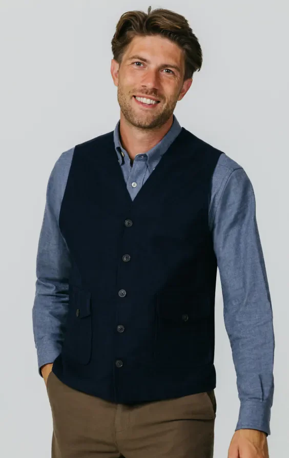 Navy Moleskin Waistcoat thumbnail 2