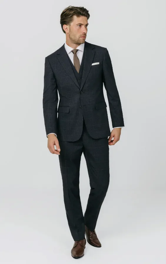 Navy with Rust Check 3 Piece Suit thumbnail 3