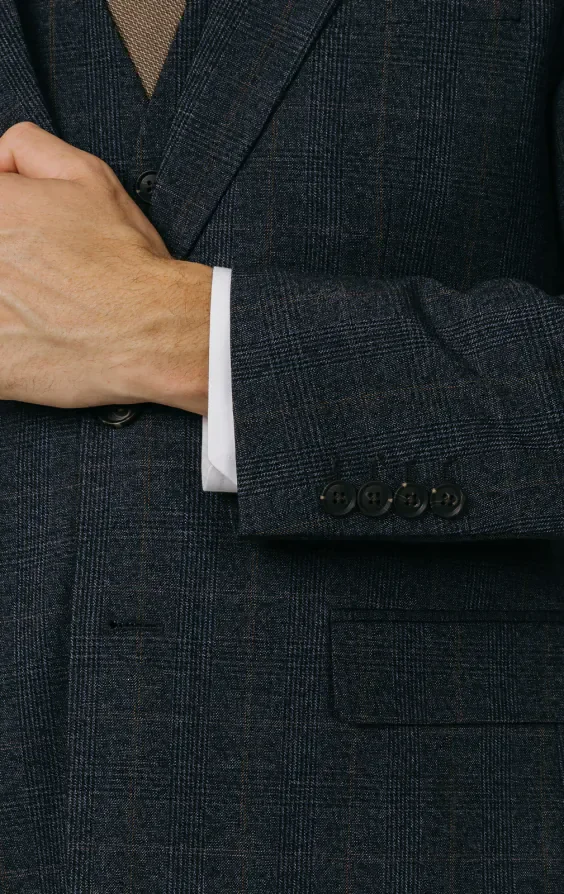 Navy with Rust Check 3 Piece Suit thumbnail 4