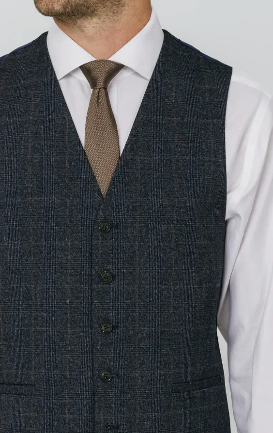 Navy with Rust Check Waistcoat thumbnail 3