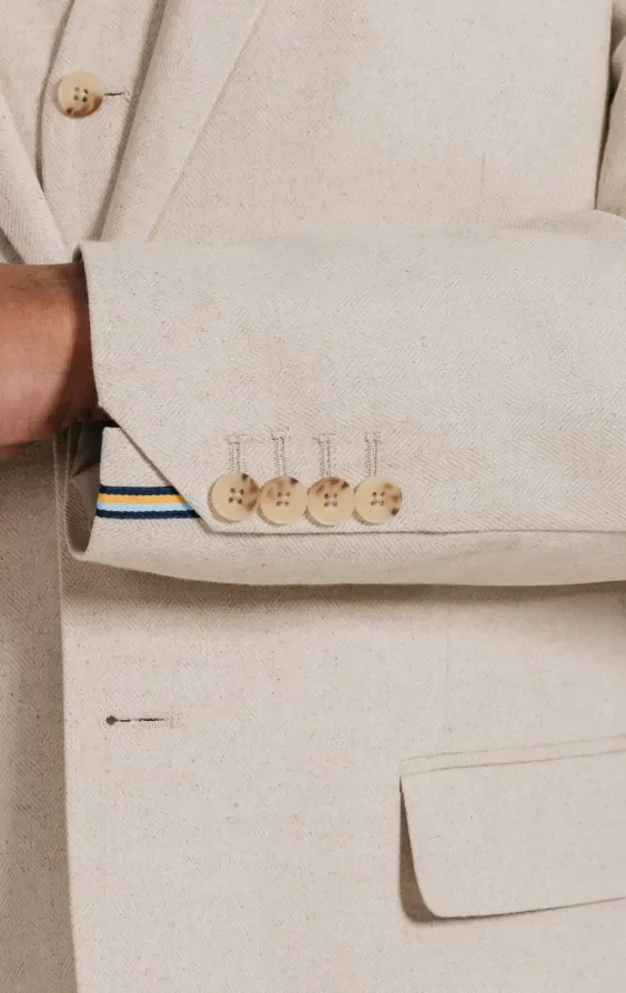 Oatmeal Linen Herringbone 3 Piece Suit thumbnail 5