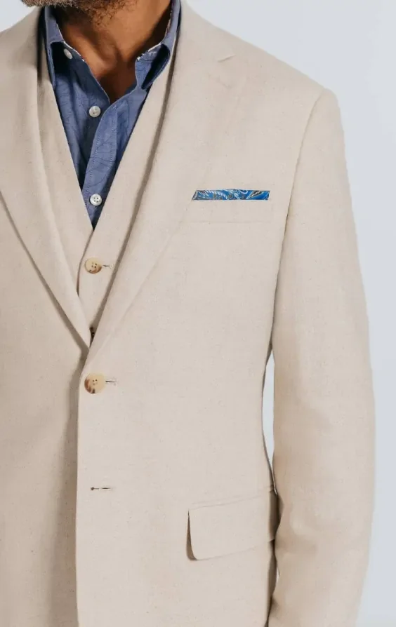 Oatmeal Linen Herringbone 3 Piece Suit thumbnail 6