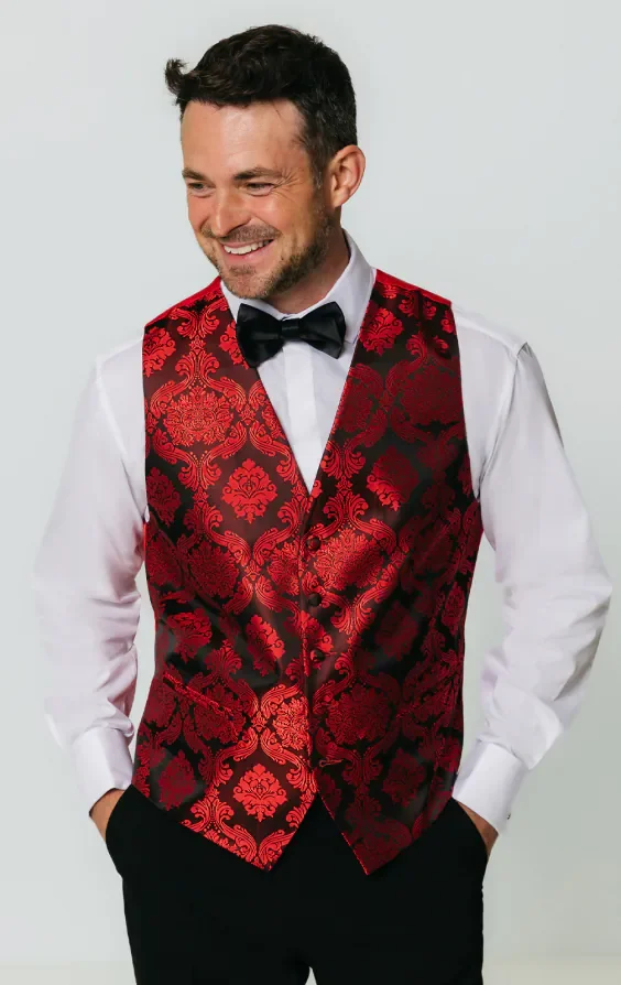 Red Victorian Jacquard Waistcoat thumbnail 2