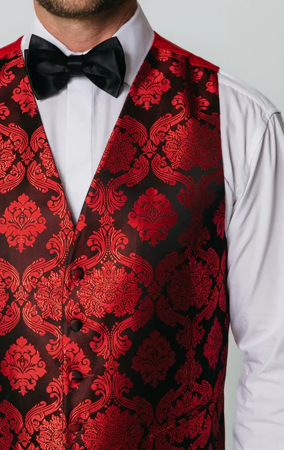 Red Victorian Jacquard Waistcoat thumbnail 3
