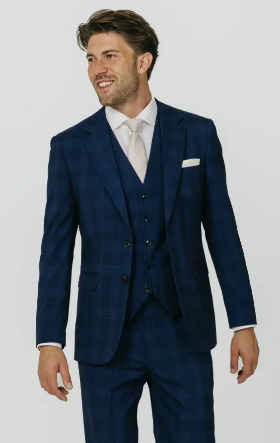 Royal Blue Shadow Check 3 Piece Suit thumbnail 2