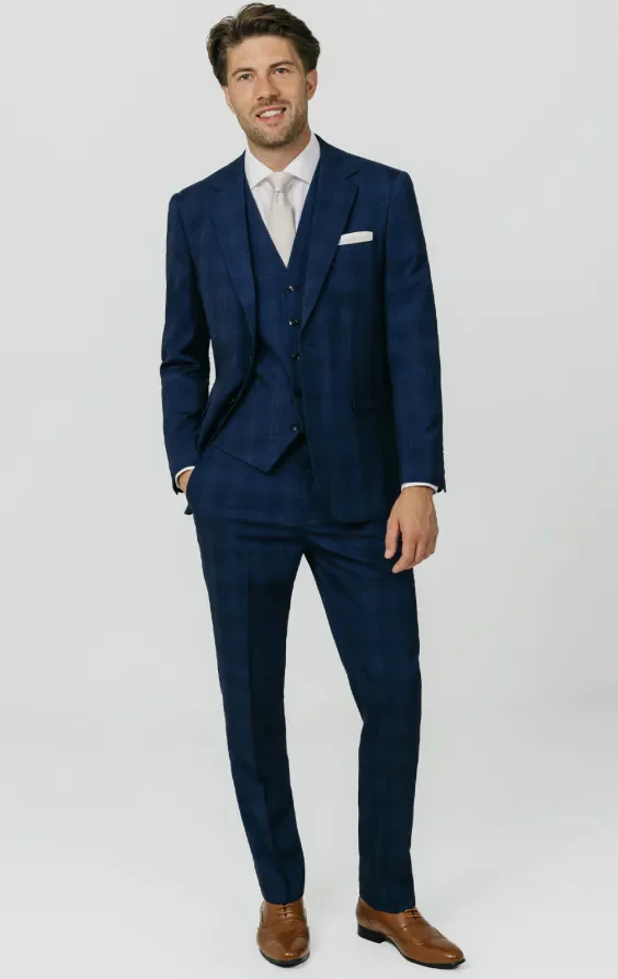 Royal Blue Shadow Check 3 Piece Suit thumbnail 3
