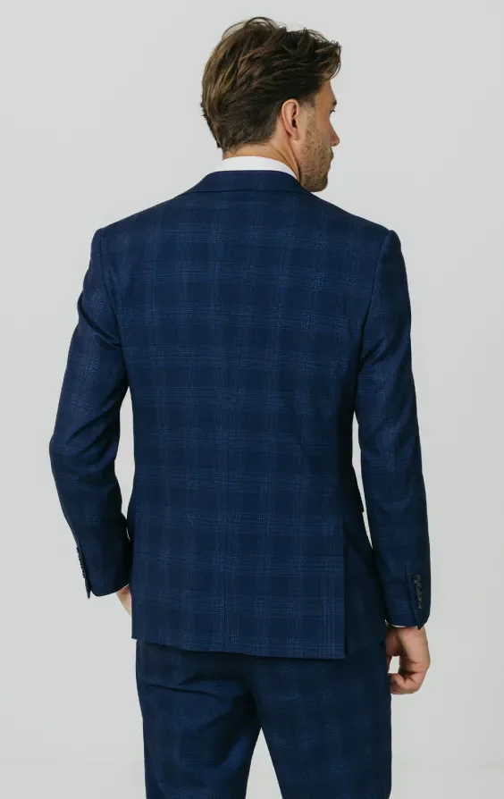 Royal Blue Shadow Check 3 Piece Suit thumbnail 7