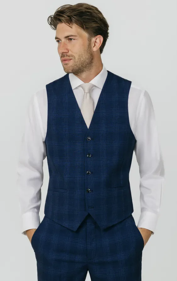 Royal Blue Shadow Check Waistcoat thumbnail 2