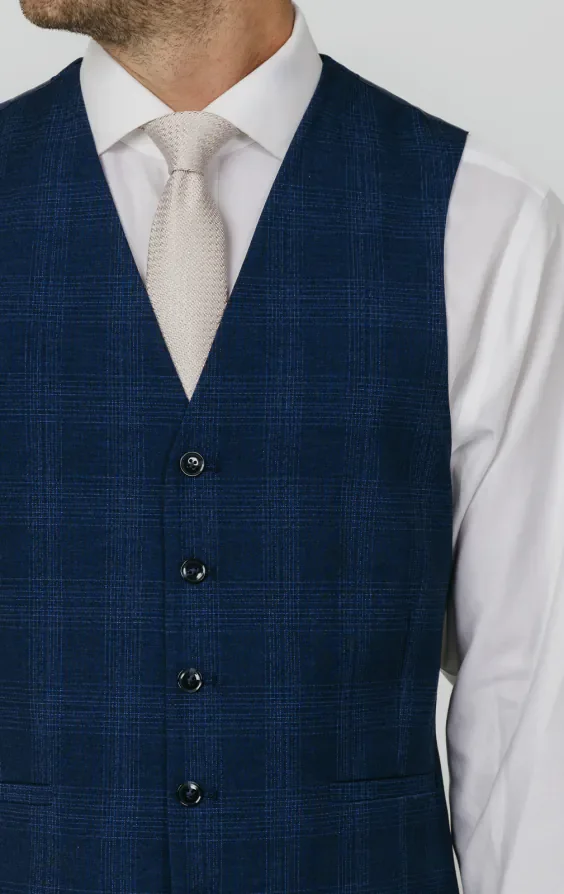 Royal Blue Shadow Check Waistcoat thumbnail 3