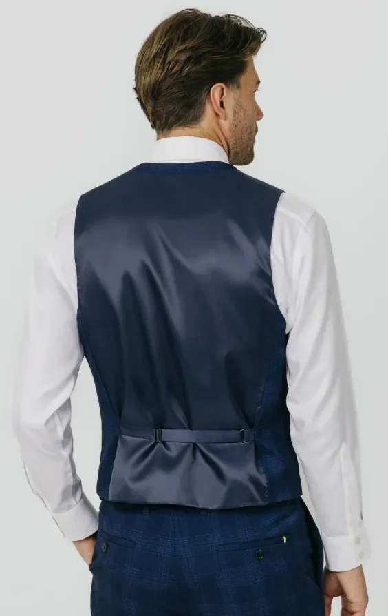Royal Blue Shadow Check Waistcoat thumbnail 4
