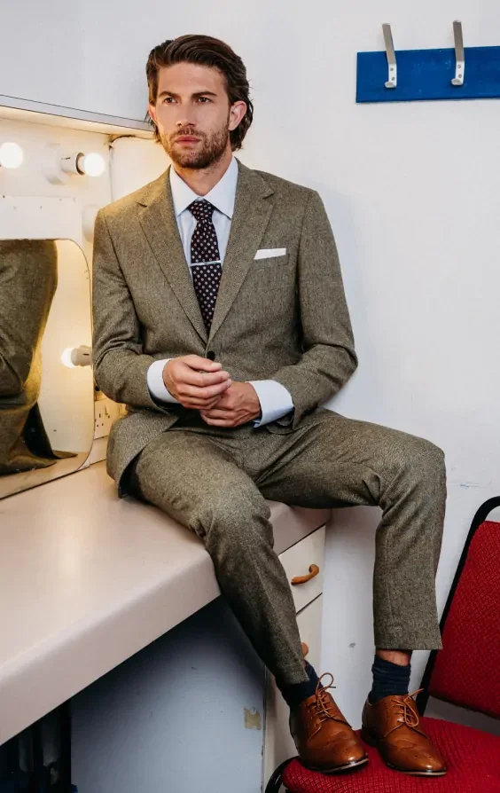 Sage Green Herringbone Tweed Suit thumbnail 2