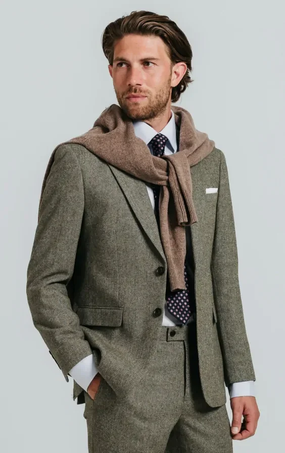 Sage Green Herringbone Tweed Suit thumbnail 3