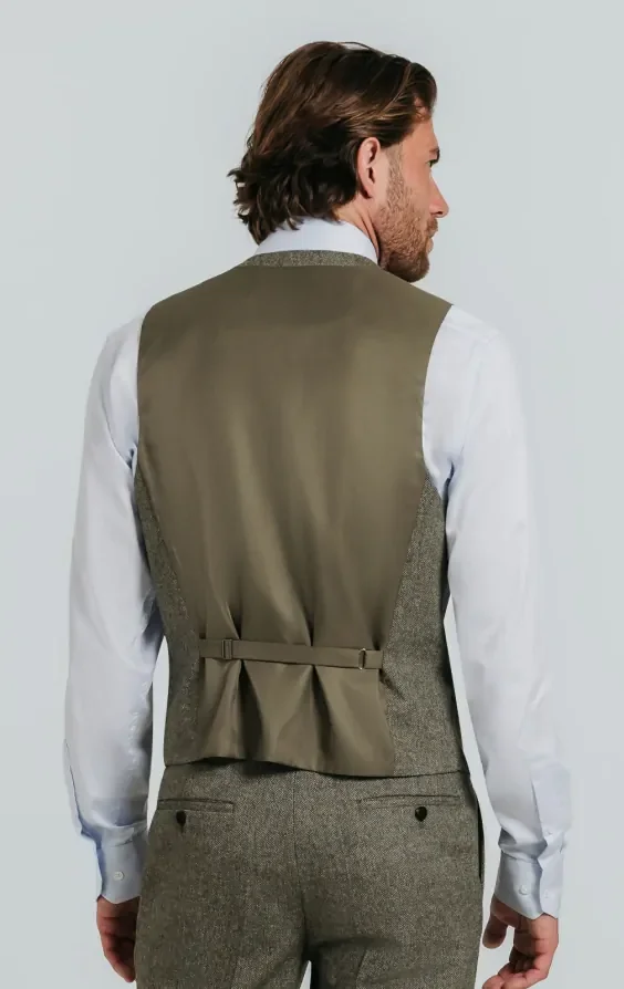 Sage Green Herringbone Tweed Waistcoat thumbnail 4