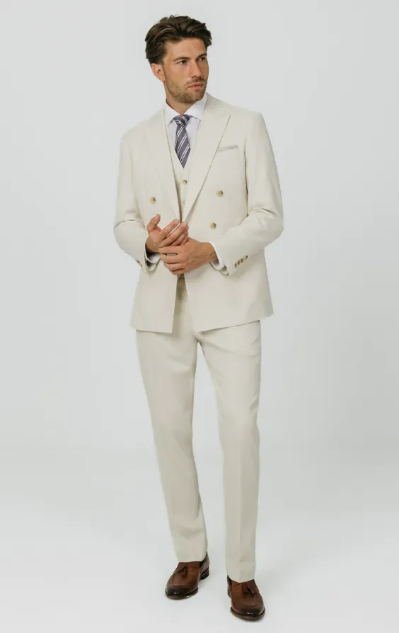 Winter White Twill Double Breasted 3 Piece Suit with Peak Lapel thumbnail 3