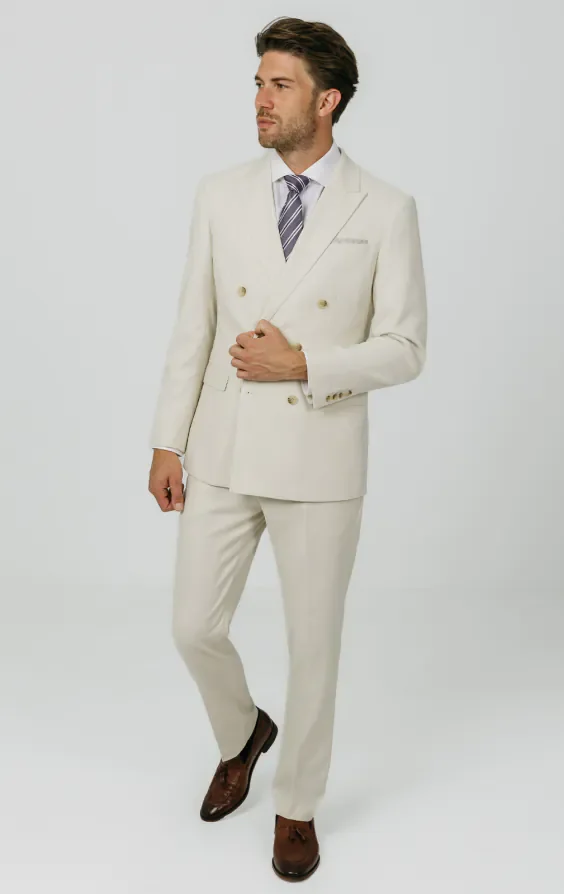 Winter White Twill Double Breasted Suit Jacket with Peak Lapel thumbnail 3