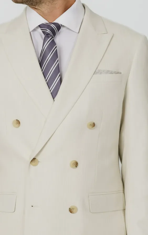 Winter White Twill Double Breasted Suit Jacket with Peak Lapel thumbnail 5