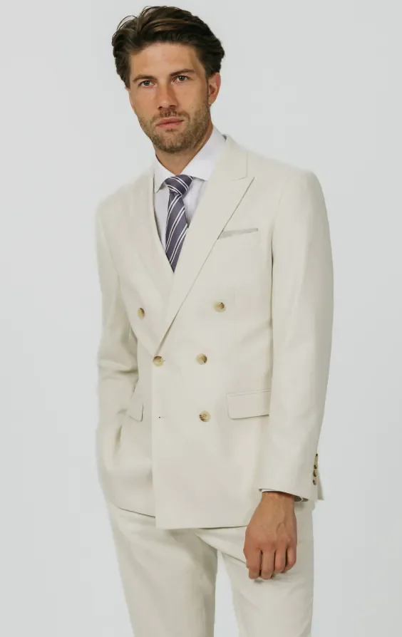 Winter White Twill Double Breasted Suit with Peak Lapel thumbnail 2