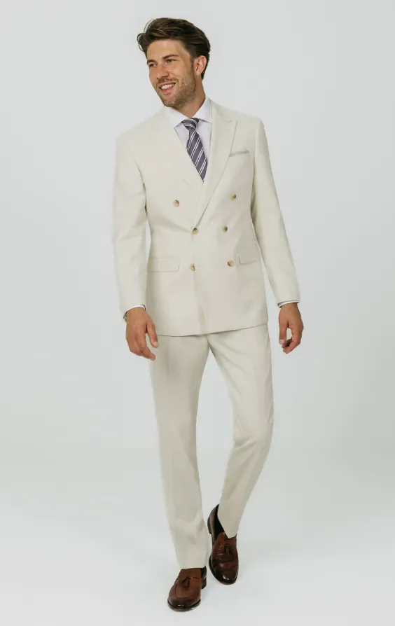 Winter White Twill Double Breasted Suit with Peak Lapel thumbnail 3